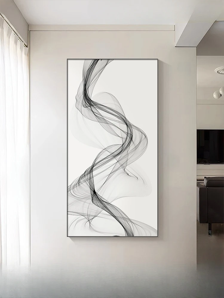 

2024 new vertical version of light luxury and high-end black and white lines hanging in the entrance hallway,