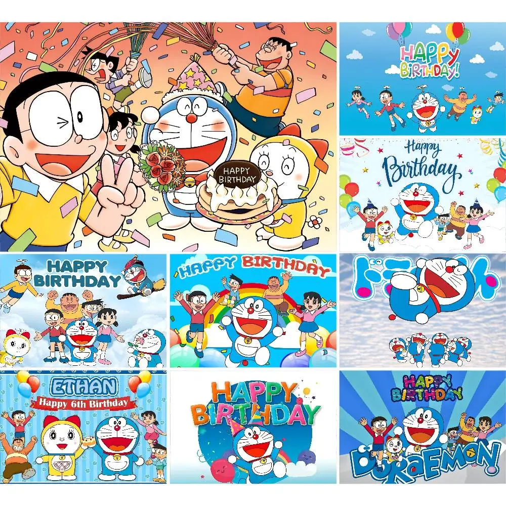 Hintergründe für Fotografie, Kindergeburtstag, Party-Poster, Blumen, Ballondekoration, Fotohintergrund, süßer D-doraemon-Geburtstag