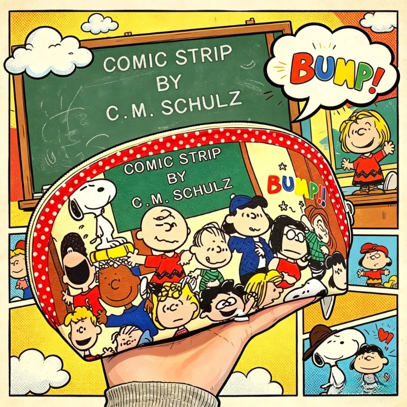 Kawaii Peanuts Characters Print Pencil Pouch, Aesthetic Vintage Comic Stationery Bag, Cute Zippered Pen Case for School Travel