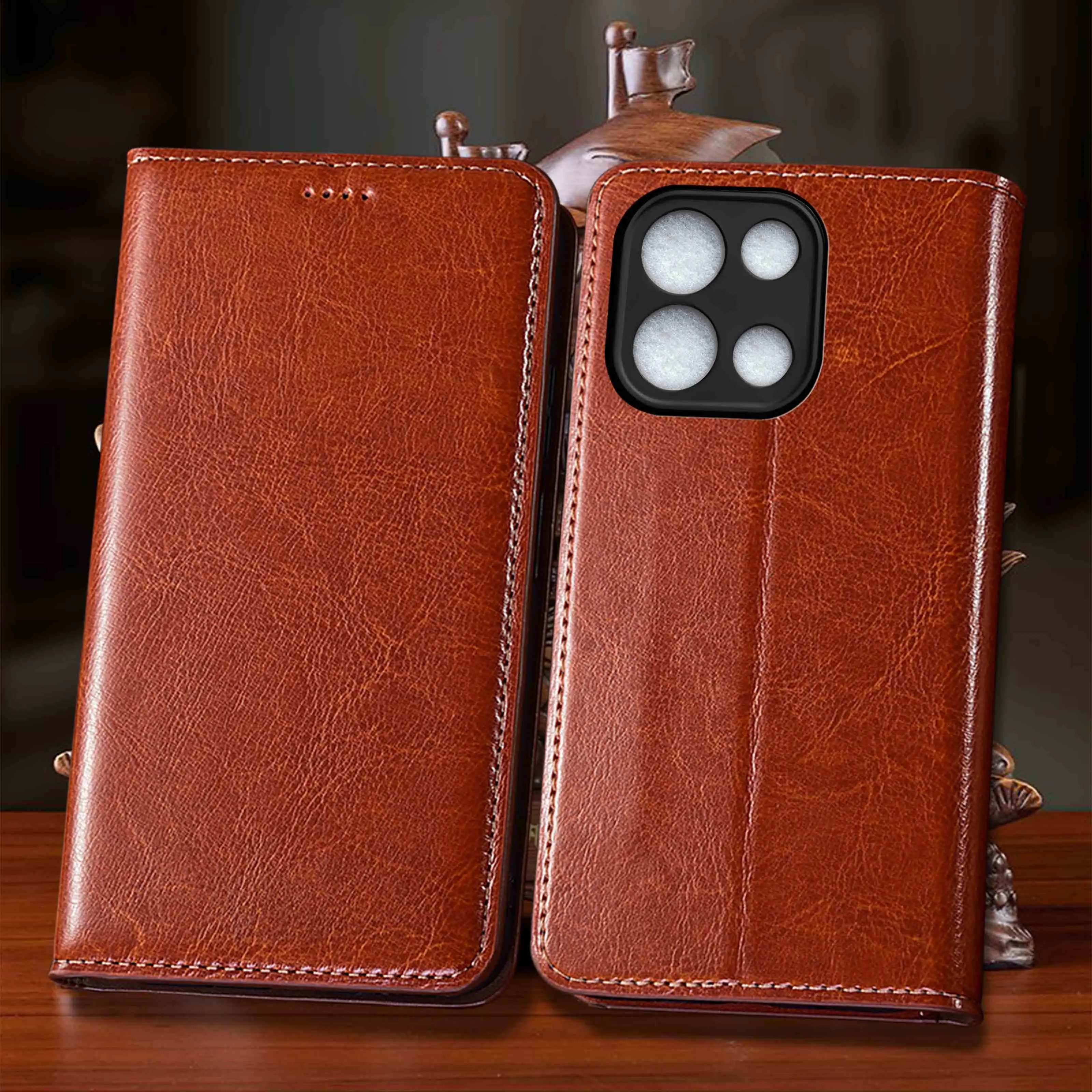 For Oneplus Nord 2 CE2 3 CE3 4 CE4 5 CE5 6 CE6 Lite Crazy Horse Pattern Of Genuine Leather Flip Phone Case Cowhide Scratch-Proof