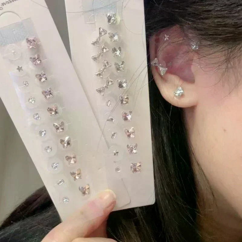 Pegatinas Auriculares de Acupresión YOV/Fashion con Lazo, Perlas de Imitación Coloridas y Piedras de Estrás para Masaje Auricular