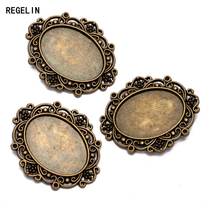 REGELIN 10pcs/lot retro filigree cameo cabochon Fit 18*25mm base setting pendant tray Antique Bronze DIY jewelry making findings