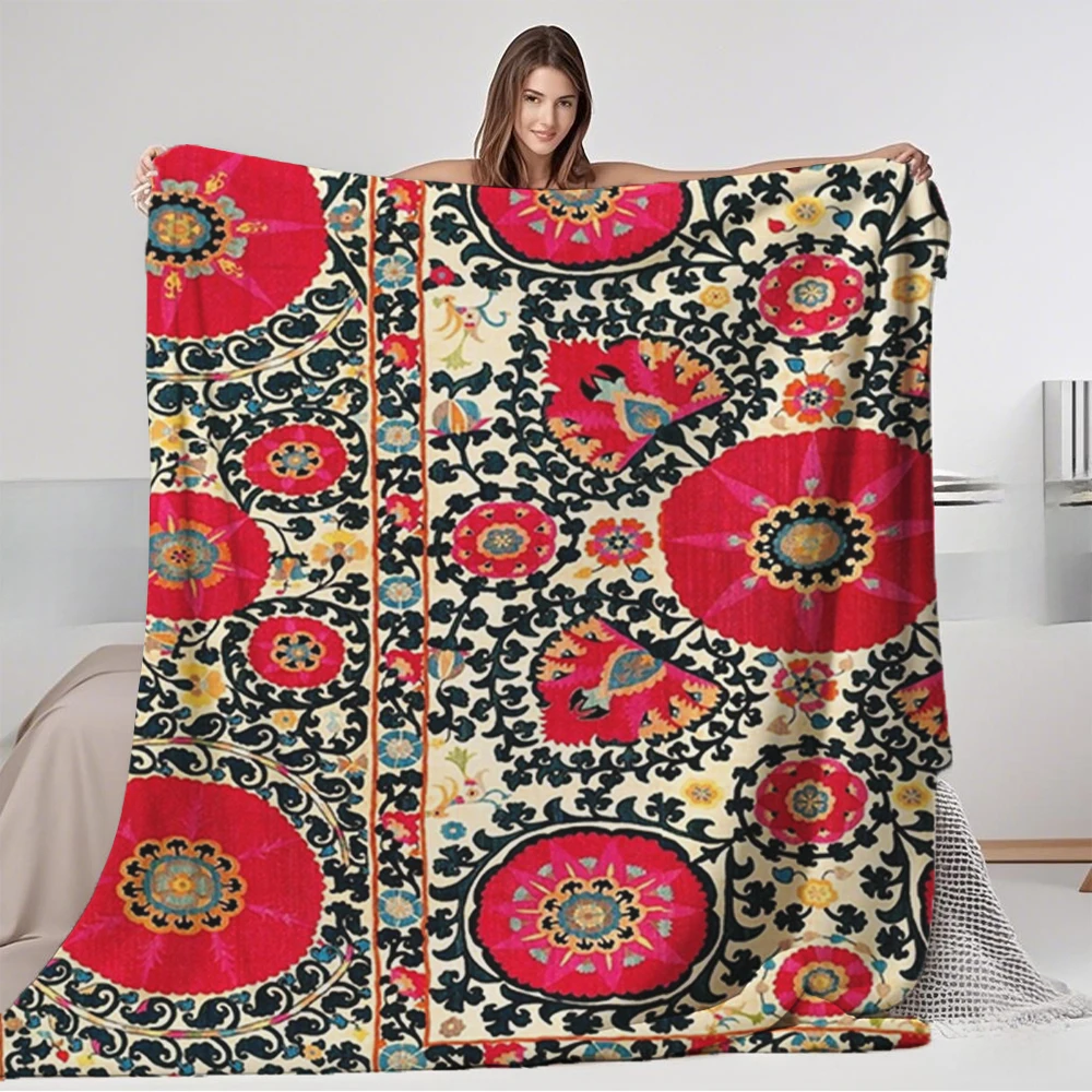 

Tropical Flannel Blanket Shakhrisyabz Suzani Uzbek Embroidery Comforter Reversible Blanket For Hotels Bedroom With Ultra-soft