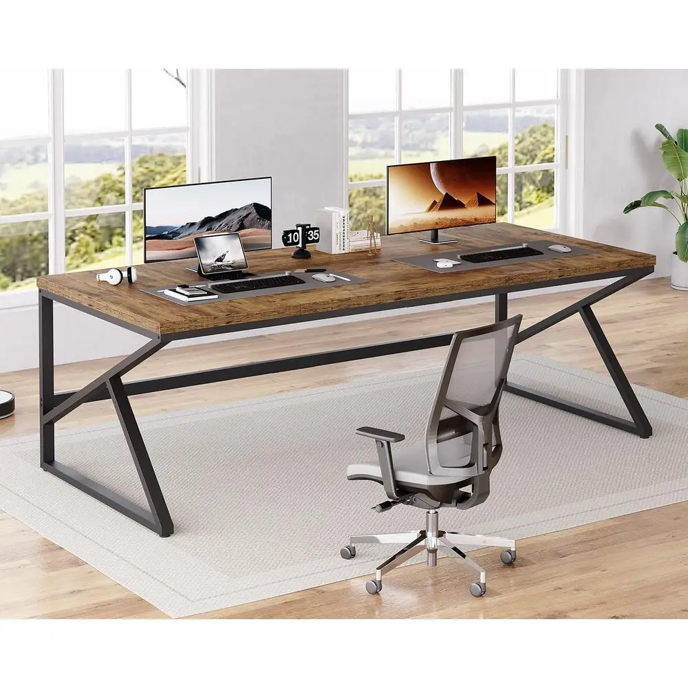 

78 Extra-Long Rustic Brown Dual-Person Desk: Perfect for Home Office, Study, Gaming & Living Spaces