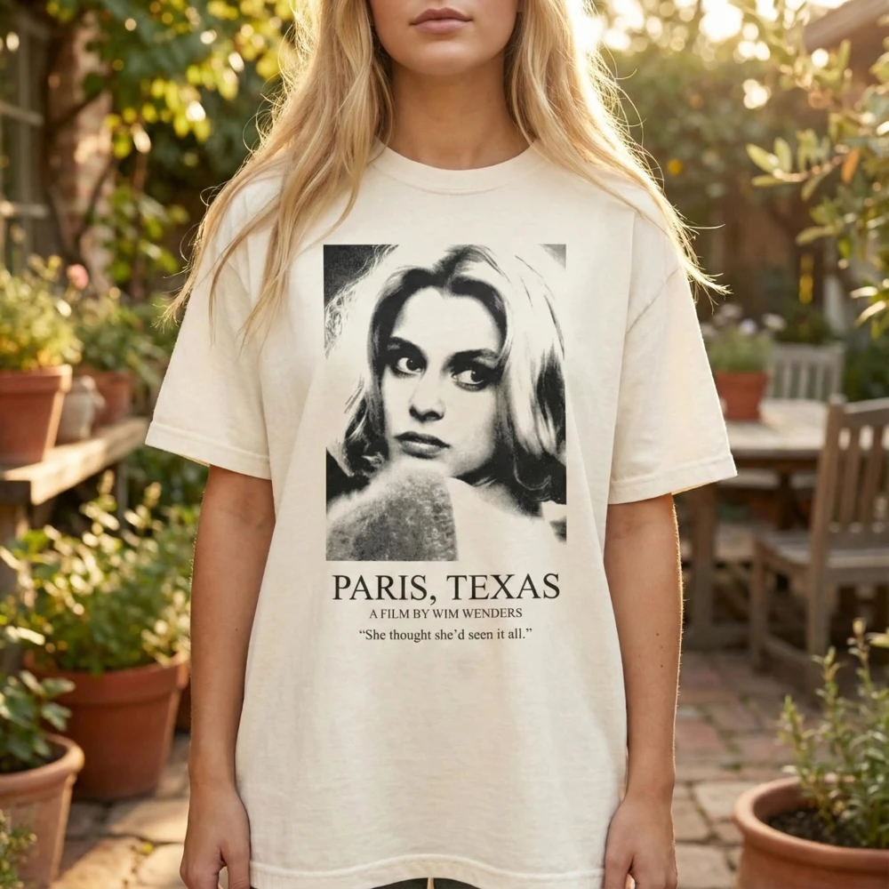 Street Fashion In Paris - パリ、テキサス Tシャツ、ヴィム・ウェンダース クラシック映画 Tシャツ | 80年代のカルト映画ギフトコットンプリント柄半袖シャツ