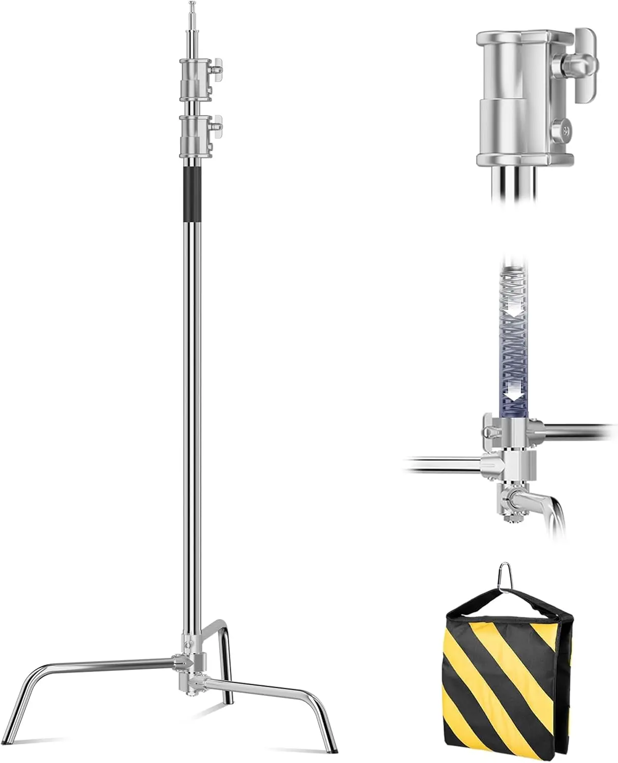 

Heavy Duty C Stand with 100% Stainless Steel, Max Height 10.8ft/330cm, 45 lbs Load Capacity for Studio Photography