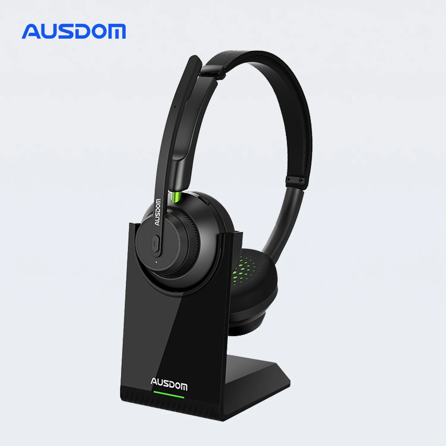 Voipfocus A2304 Connect 2 UC Bluetooth 5.1 Headphones AI Stereo Mics Wireless 50h On Ear Headset Dongle Charger Stand For Office