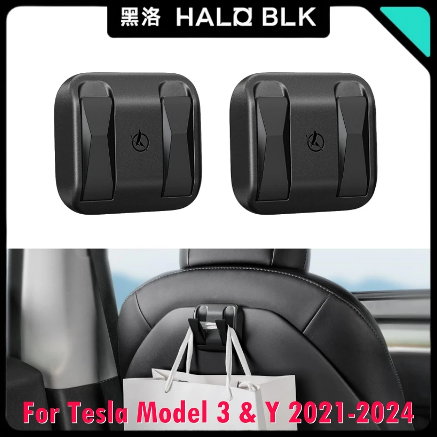 2PCS HALOBLK Foldable Hidden Design Car Seat Hooks for Tesla Model Y Model 3 2021-2024 Anti-Drop Purse Holder Seat Back Hanger