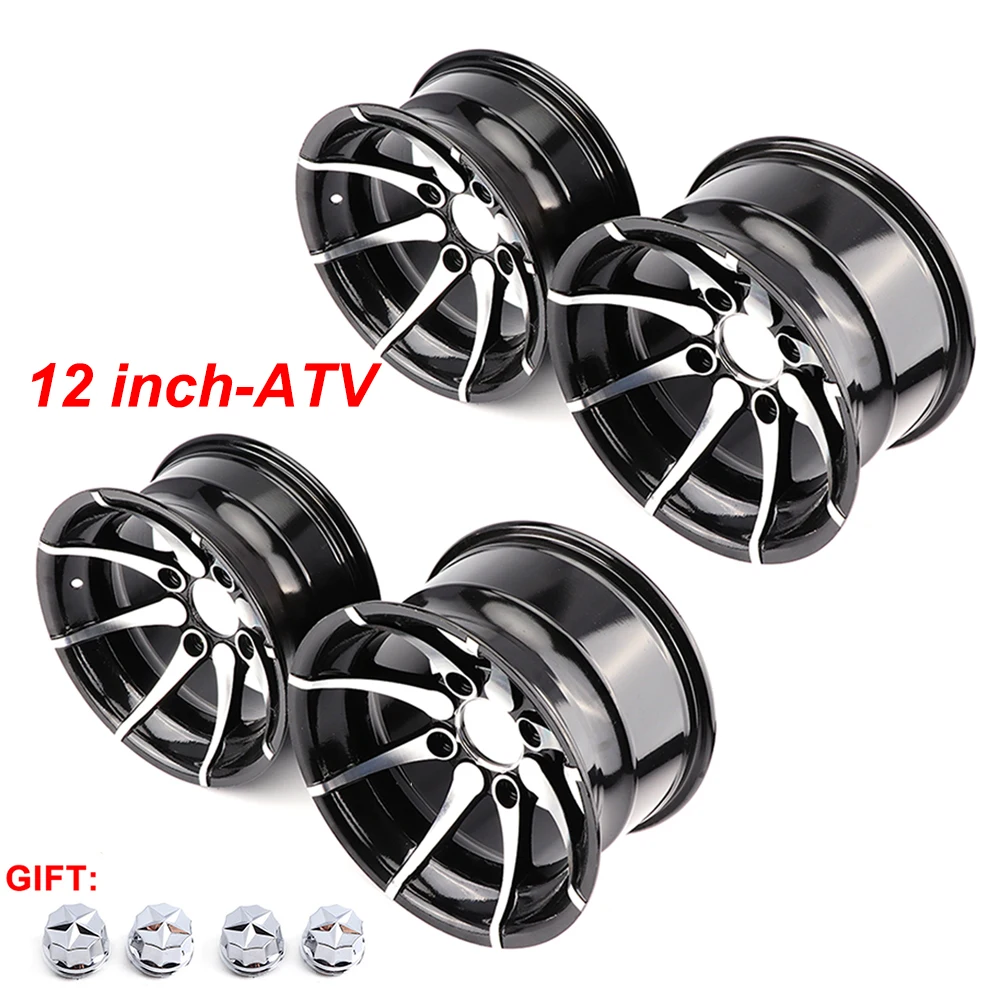 Komplettes 4-teiliges ATV-Rad- und Reifenset: 12-Zoll-Aluminiumfelgen mit schlauchlosen Reifen für Vorne/Hinten, kompatibel mit Go Karts, Quad