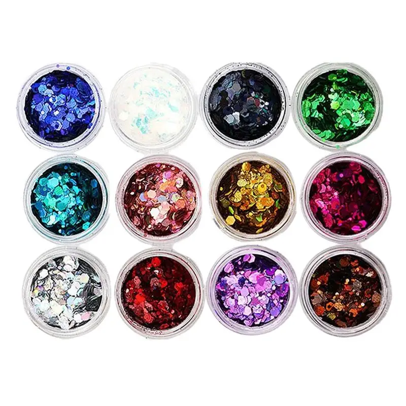 Glitter per unghie 12 colori assortiti arti e mestieri Glitter unico Glitter Nail Dip Powder per Resin Craft Body trucco fai da te viso capelli