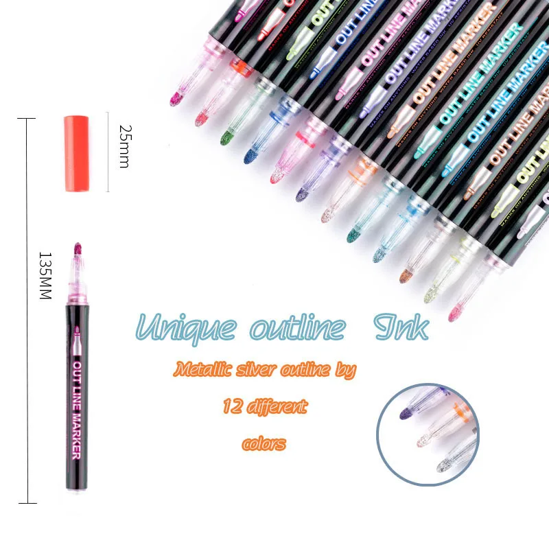8/12/24Color Double Line Outline Art Pens Marker Pen DIY Graffiti Outline Marker Pen Highlighter Scrapbook Diary Poster Card