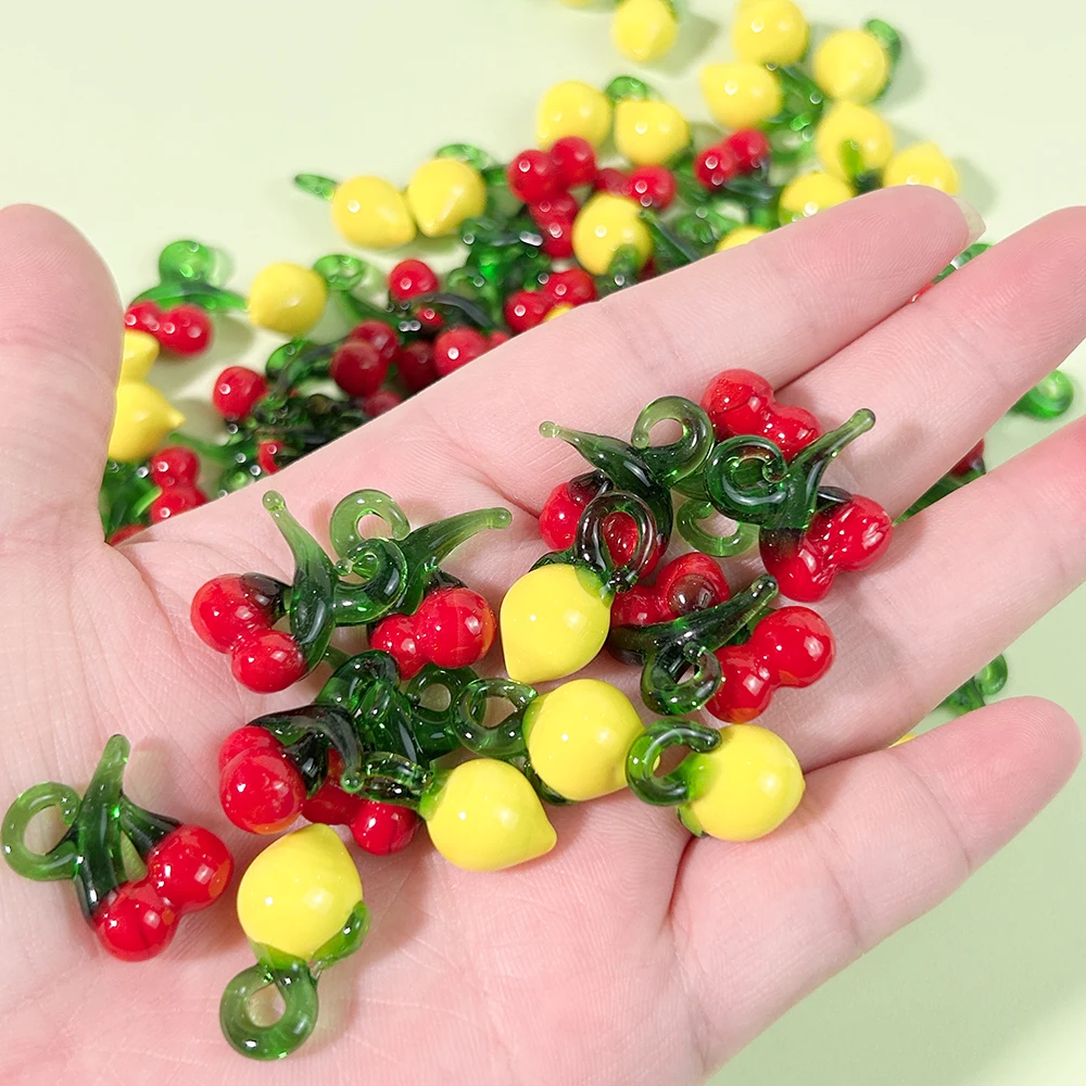 10-teiliges Obst-Glasperlen-DIY-Set – Kirsch- und Zitronenform für handgefertigte Ohrringe/Halsketten (lebendige Farben), Großhandel