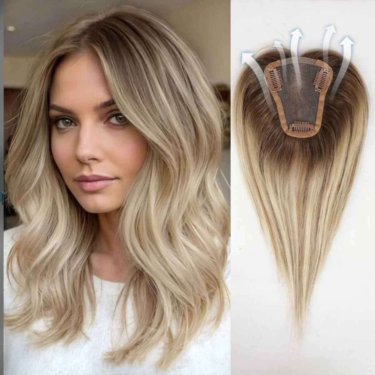 golden-brown-ombre-12-inch-straight-center-part-lace-base-human-hair-topper-100-remy-hairpieces-for-women-easy-to-wear