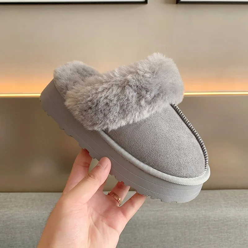 2024 New Women's Wool Slippers Warm Platform Wool Low-top Snow Boots Slippers Women's Outdoor Anti-Slip Boots Shoes for Women