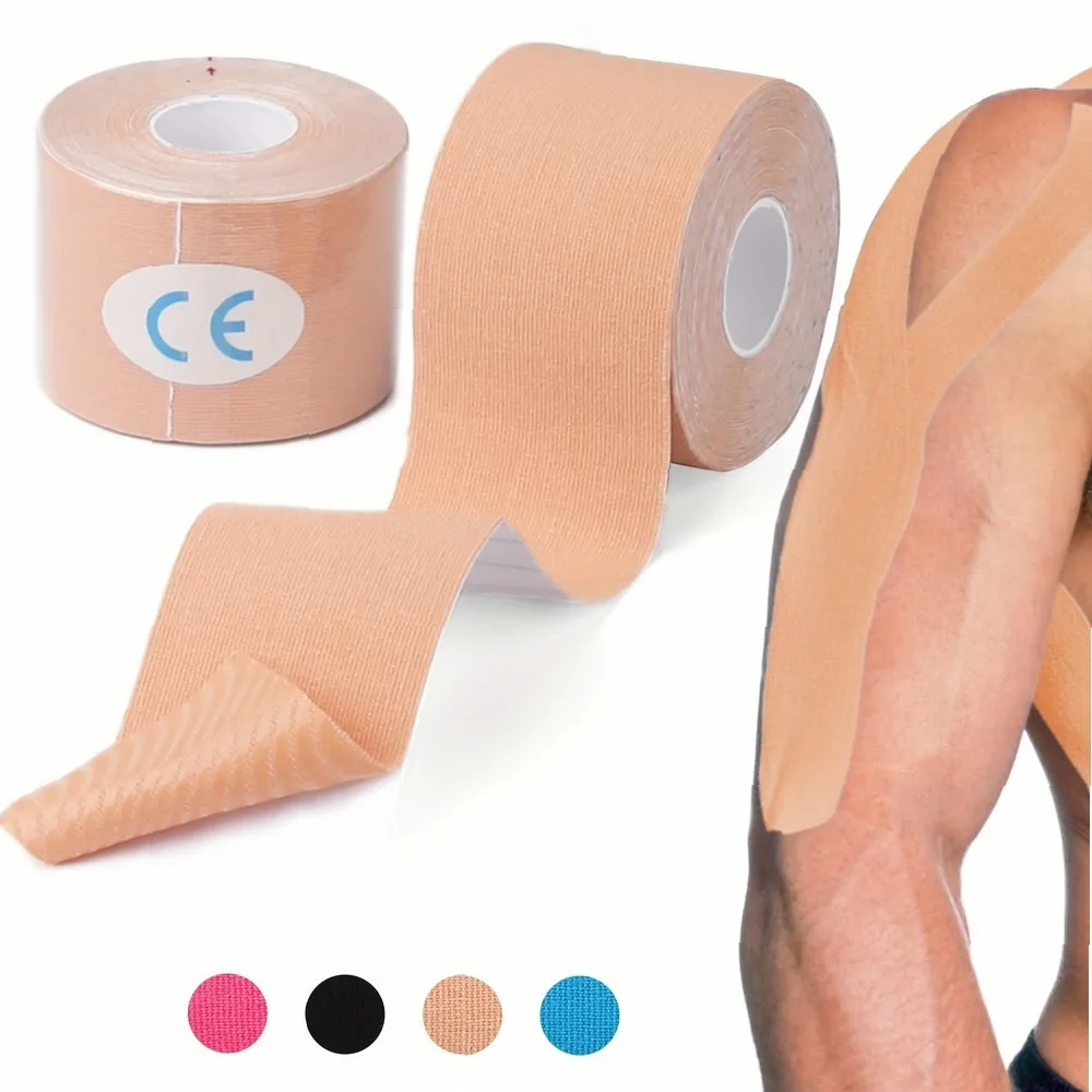 2 Rolls High Elastic Kinesiology Tape, Breathable Muscle Support for Injury & Sports, Black & Beige, 1.97x196.85in