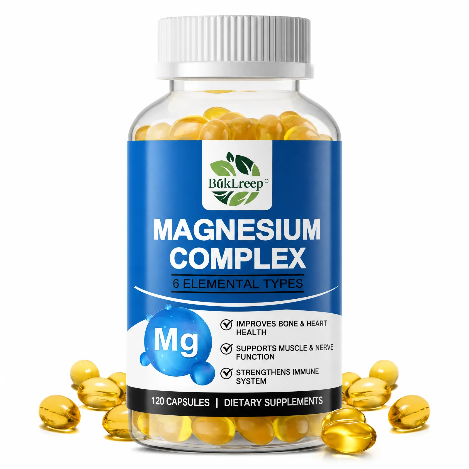 Magnesium Complex Capsules, 6 Elemental Types for Maximum Absorption, Support Bone, Heart, Muscle, Nerve, Immune & Restful Sleep