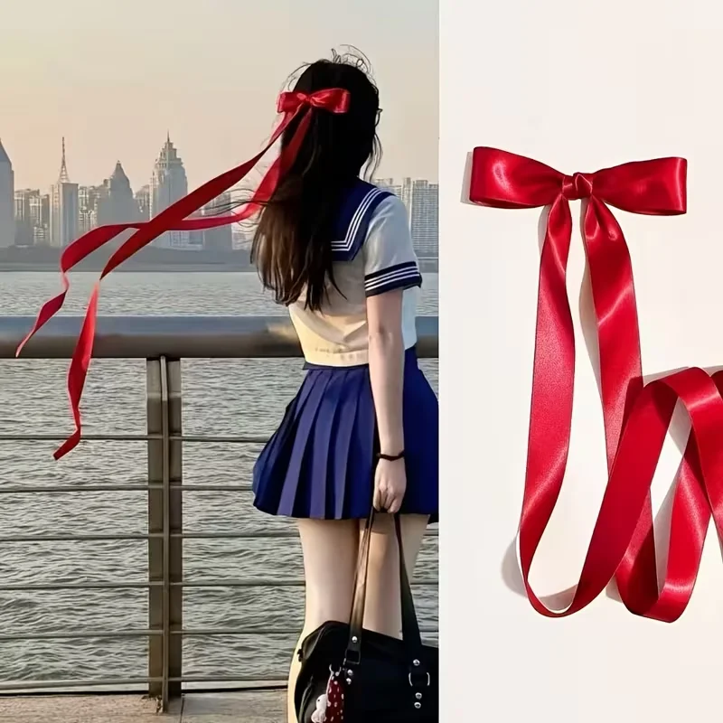 

1pc Fashion JK Bow Clip with Long Ribbon | Cute Simple Design, Multiple Colors Available, Elegant Hair Accessory for JK Outfits,