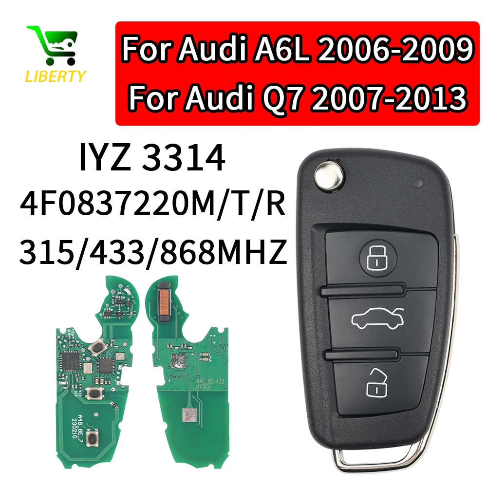 

Liberty Car Remote Control Key ID8E Chip 315/433/868MHZ for Audi A6L Q7 2006-2013 Flip Folding Transponder Key With HU66 Blade