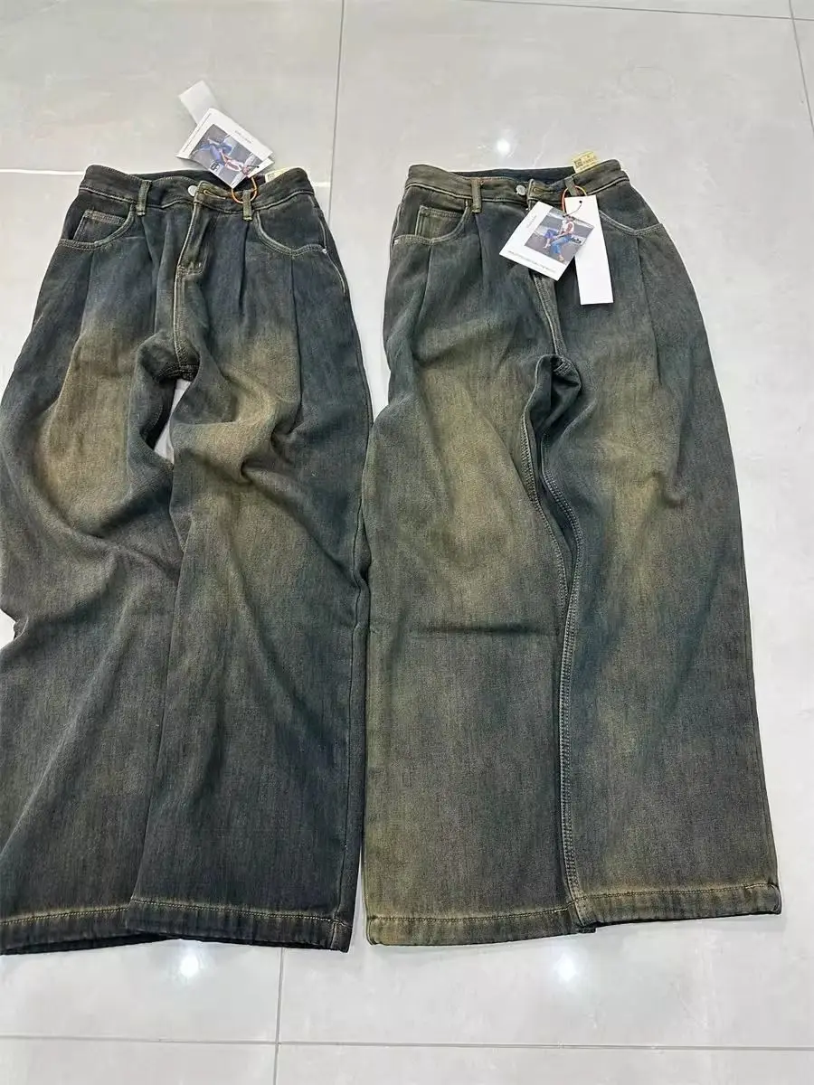 Pantalones vaqueros de pierna recta lavados para hombres y mujeres, estilo callejero americano, pantalones casuales simples retro, pierna ancha, moda de otoño, y2k