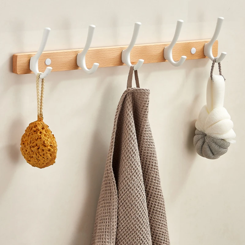 Simple Black Wooden Wall Hooks Space Saving White Aluminum Storage Hook for Bathrooms Sleek Modern  Multi Purpose