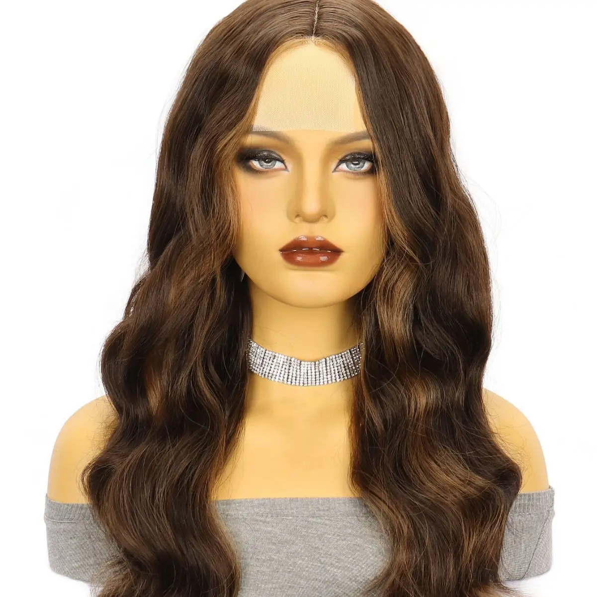 Vintage ethnic style women's long curly hair cover, water ripple shaped wig, fiber material