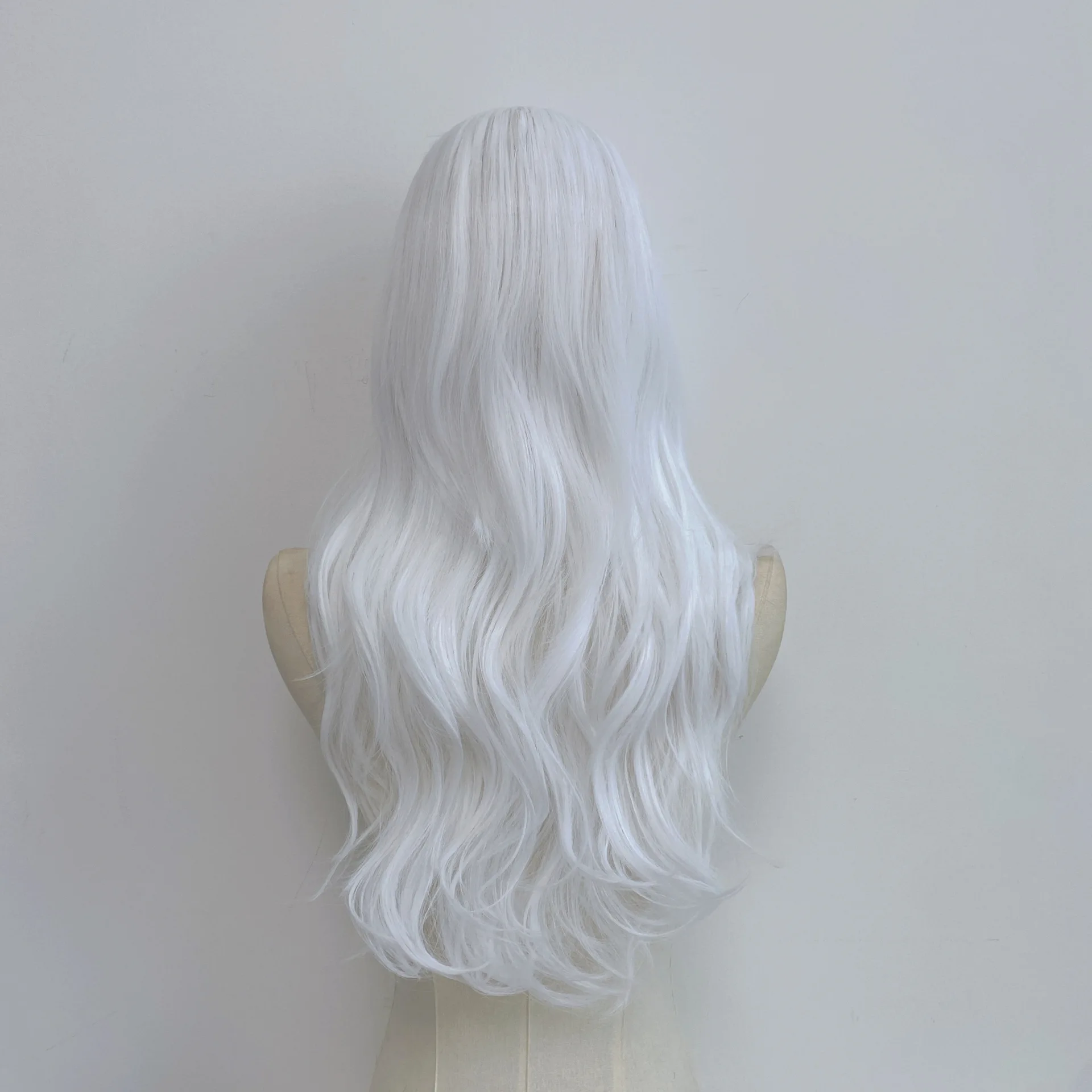 White Large Wavy Synthetic Wig for Halloween Cosplay Wig for Role-Playing Daily Wear with High-Temperature Hairnet
