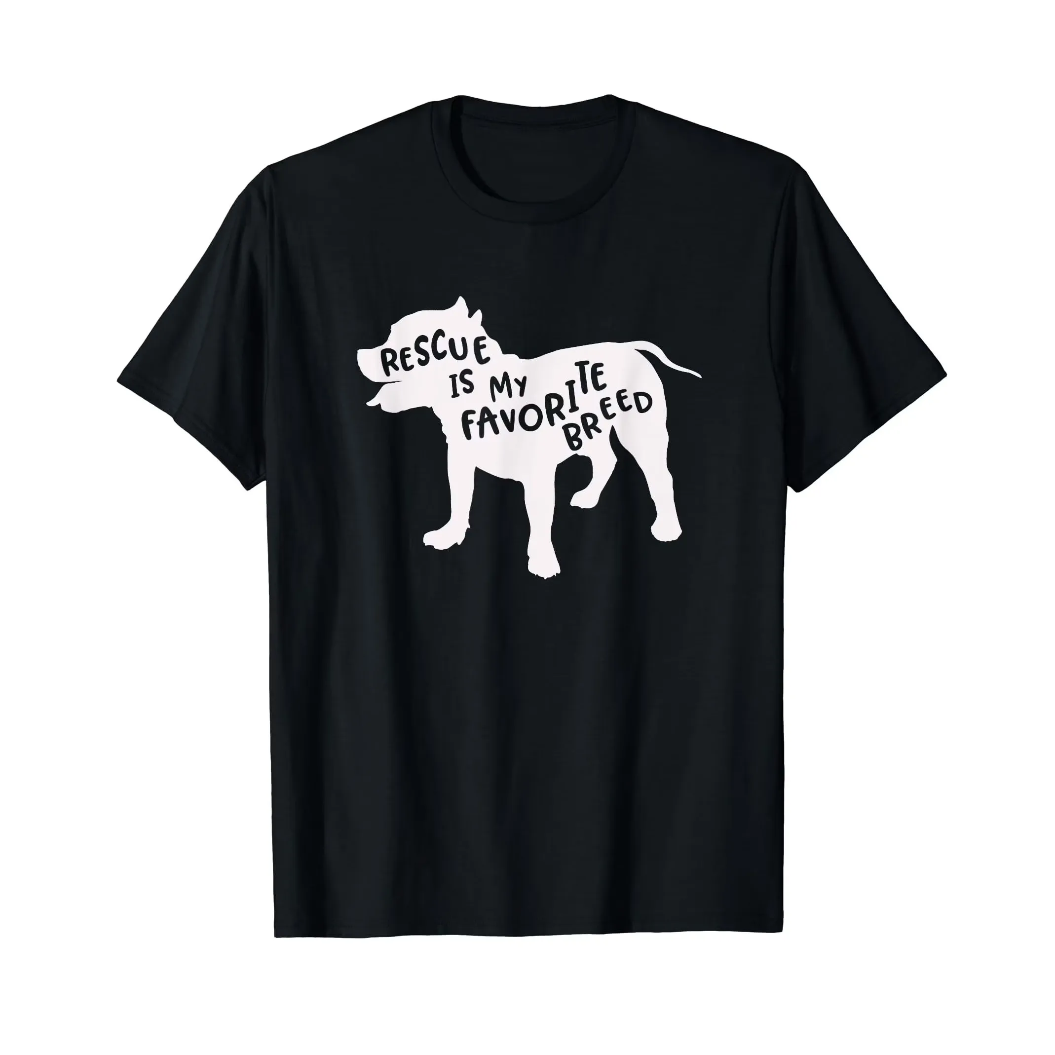 Rescue Is My Favorite Breed Pitbull Silhouette Graphic Print Men's Casual Round Neck T-Shirt