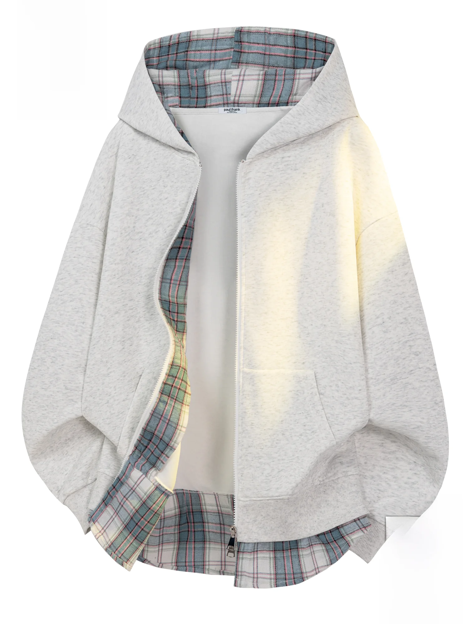 

PaulFrank Large Mouth Monkey Plaid Splicing Open Cardigan Hoodie Men's Spring New Loose Casual Outerwear Polyester Cotton Ble...