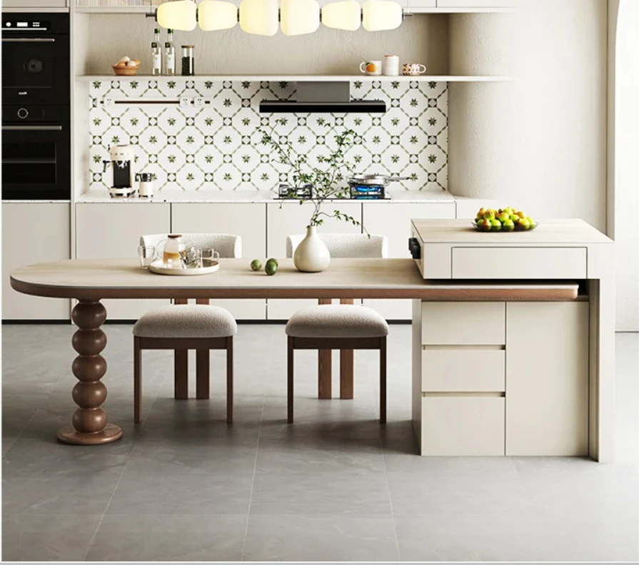 

ld 30 *French Antique Style Retractable Kitchen Island Dining Table Integrated Arc Cave Stone Stone Plate Dining Table