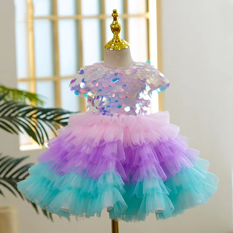 

2024 Baby Girl Princess Bling sequin Dress Infant Toddler Child tutu Vestido Party Pageant Birthday Ball Gown Wedding dr