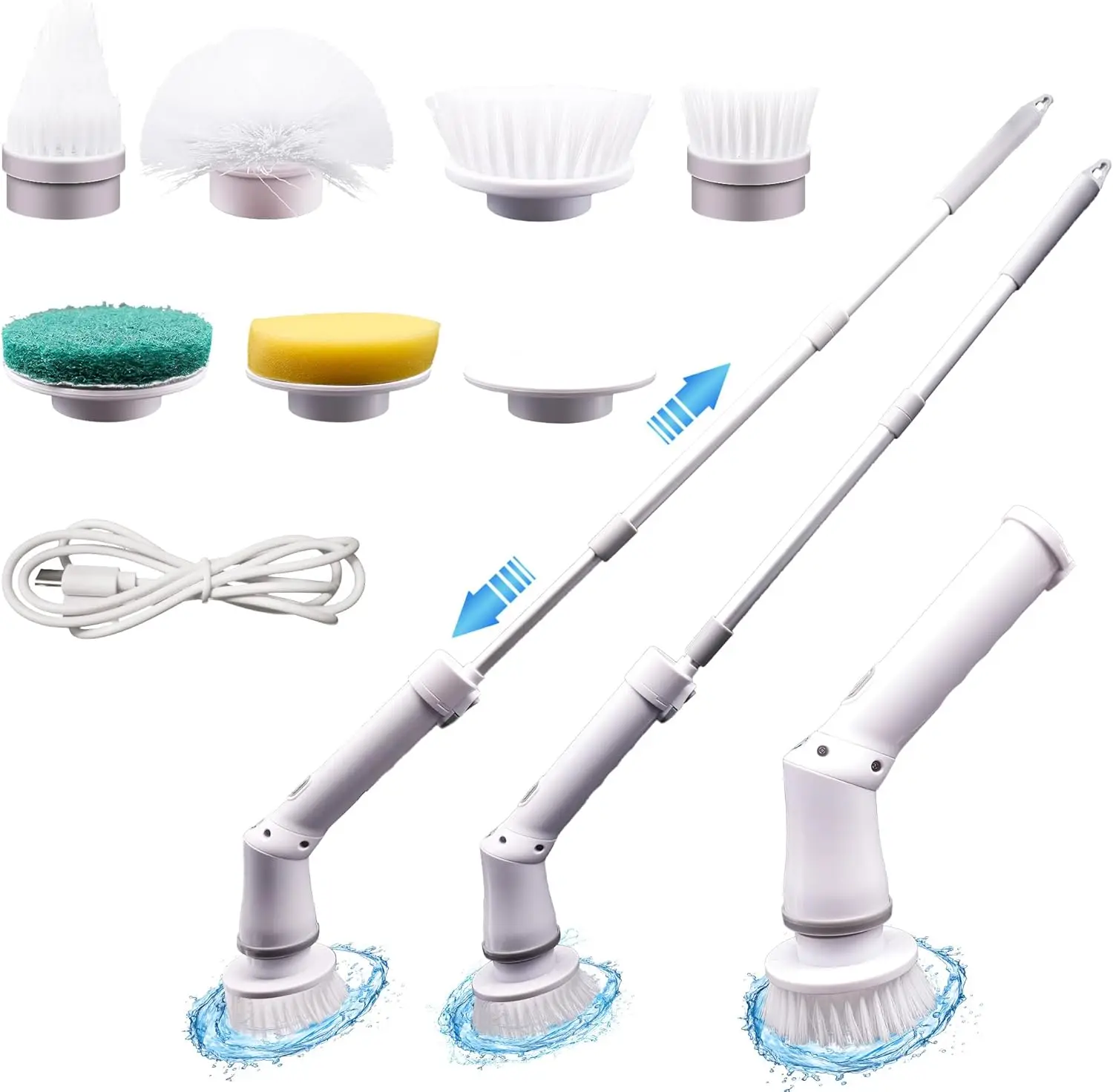 فرشاة تنظيف كهربائية دوارة، فرشاة تنظيف لاسلكية مع 6 رؤوس، سرعة مزدوجة، مقاومة للماء IPX7، مقبض قابل للتعديل للحمام، Showe #1