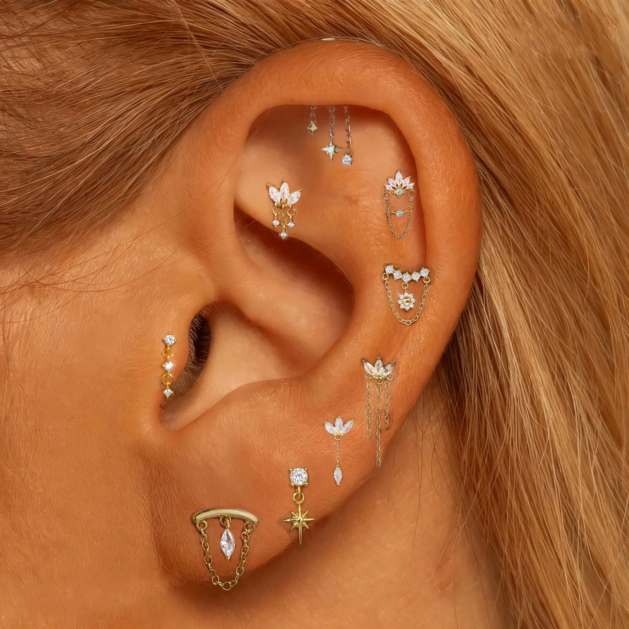 روكسي 925 فضة أقراط للنساء ستار شرابة اللولب سلسلة القرط استرخى القرط/بدون خيوط دفع في المخفية روك مسمار #2