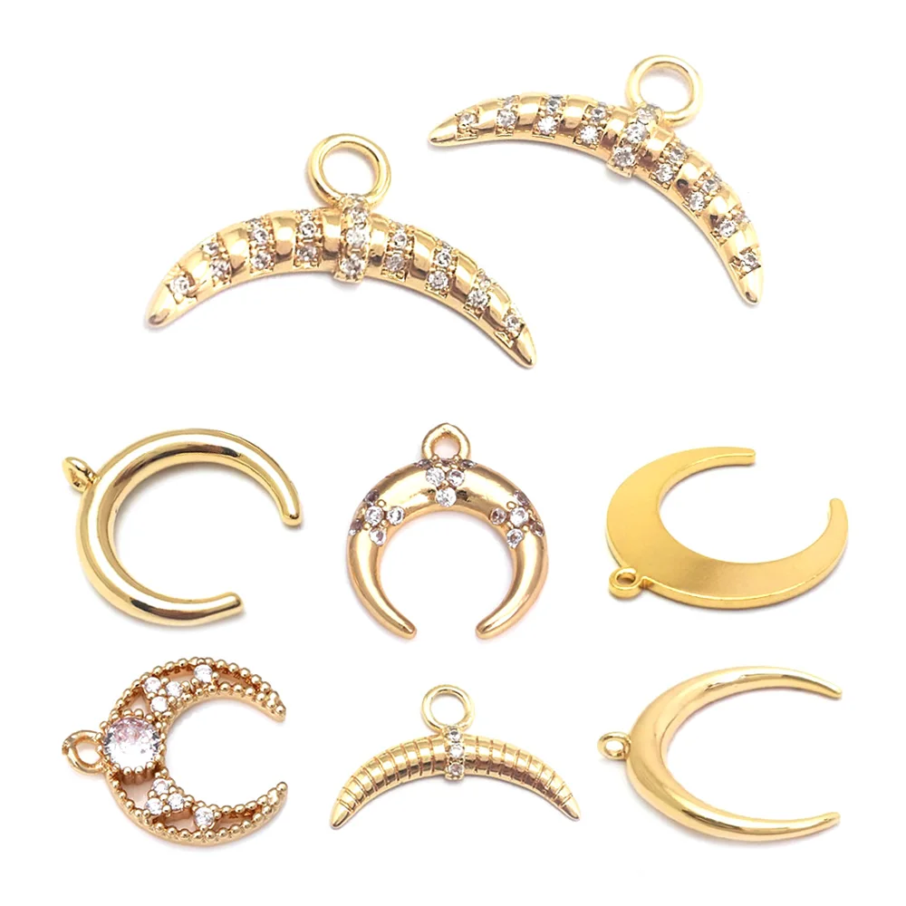 Ciondoli con ciondoli a forma di luna in ottone Color oro forniture per la creazione di gioielli collane fai da te orecchini bracciali risultati accessori