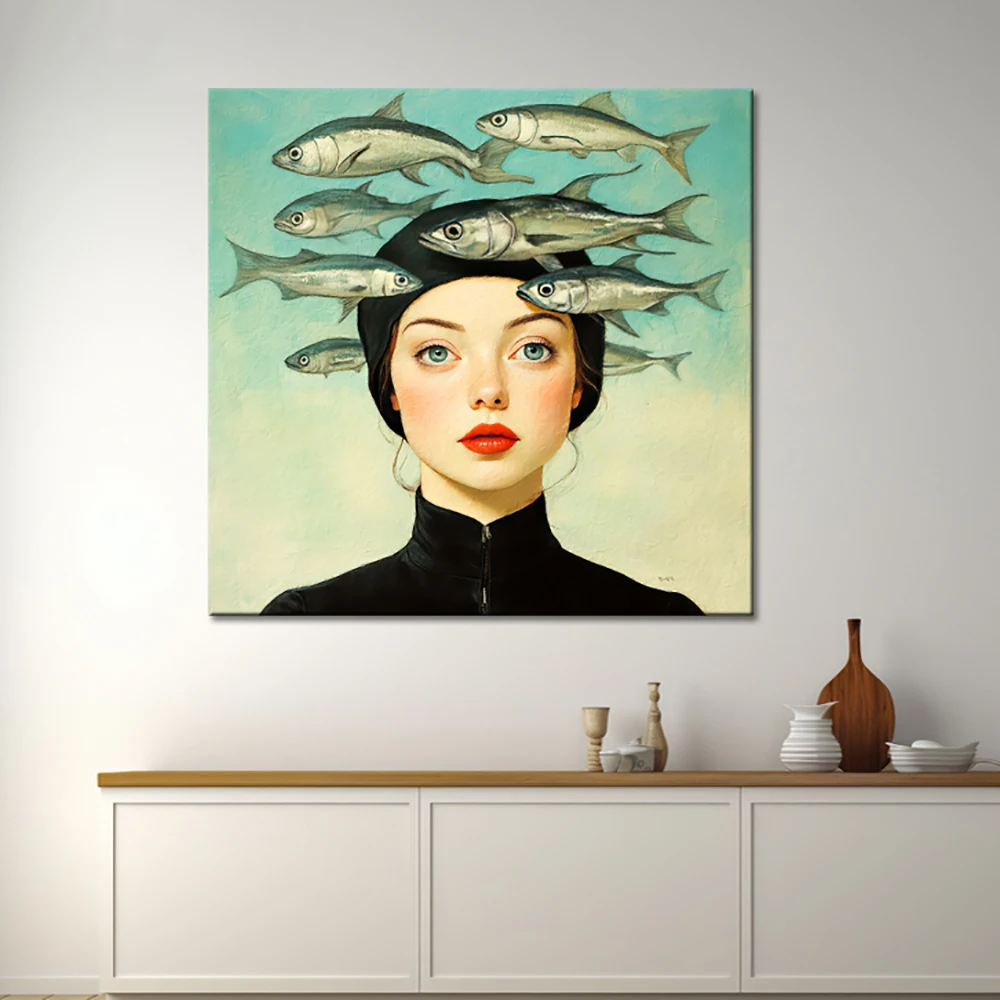 Frau mit Brille und Blumen Nordisches Boho-Wandbild Leinwandgemälde Romantisches Mädchenporträt Posterdruck für Wohnzimmer-Dekoration – Detail 5