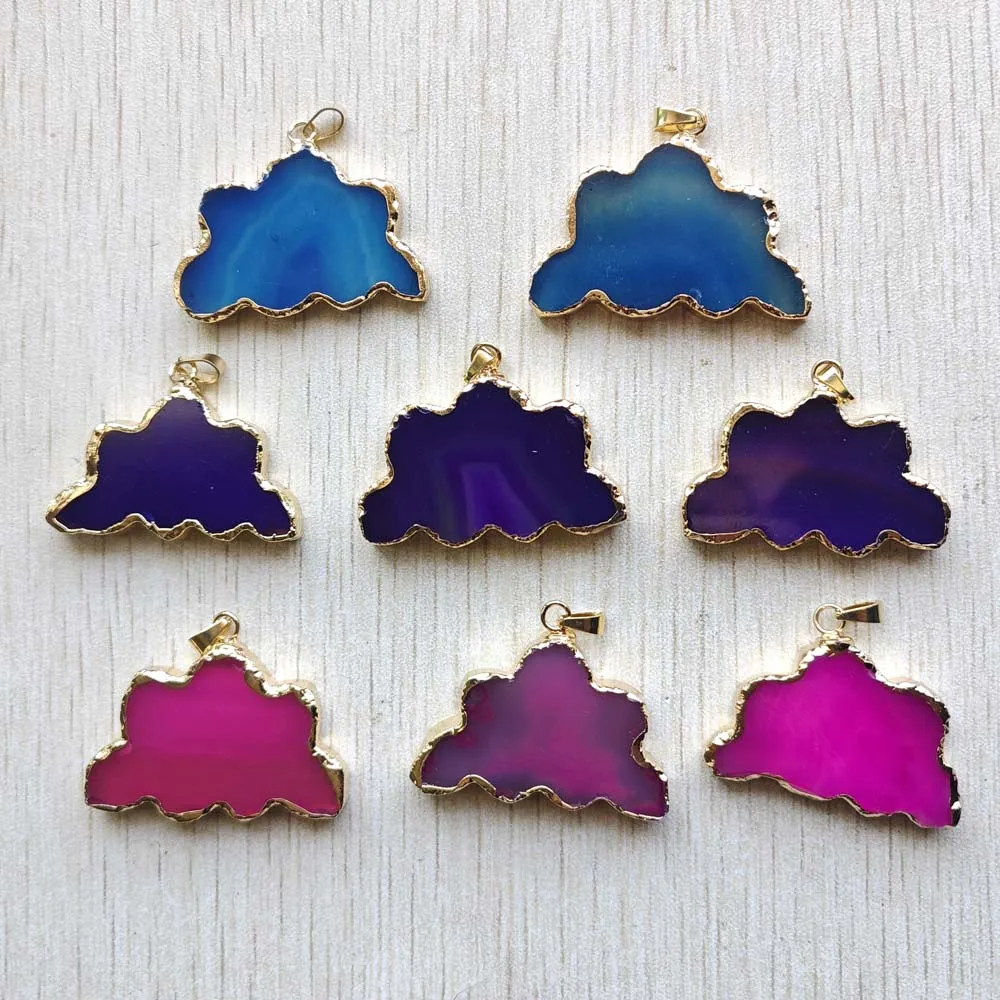 8pcs Natural Agate gold color side Irregular cloud shape pendants for necklaces jewelry making Wholesale fast shipping