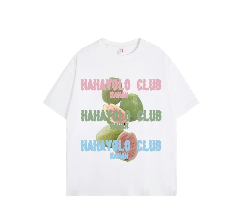 

Summer men's small and cute short-sleeved T-shirt with guava pattern printing, 100% pure cotton loose casual wear y2k top