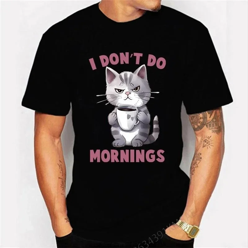 Ben sabah yapmıyorum grafik T Shirt komik kedi kahve tişörtleri büyük boy T-shirt moda harajuku t-shirt kadın erkek marka tişört