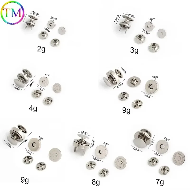 10-100-200PCS 10-12-14-18mm Rivet Magnetic Snap Button For Overcoat Bag Garment Single And Double Magnetic Stud Lock Accessories