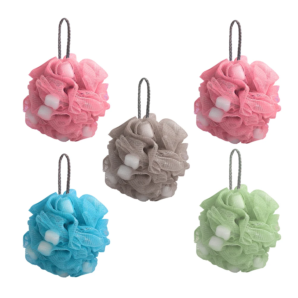 

5pcs Scrubbing Balls Premium Pe Sponge Exfoliating Shower Foaming Hanging Quick-Drying Compact Bath Accessories Balls