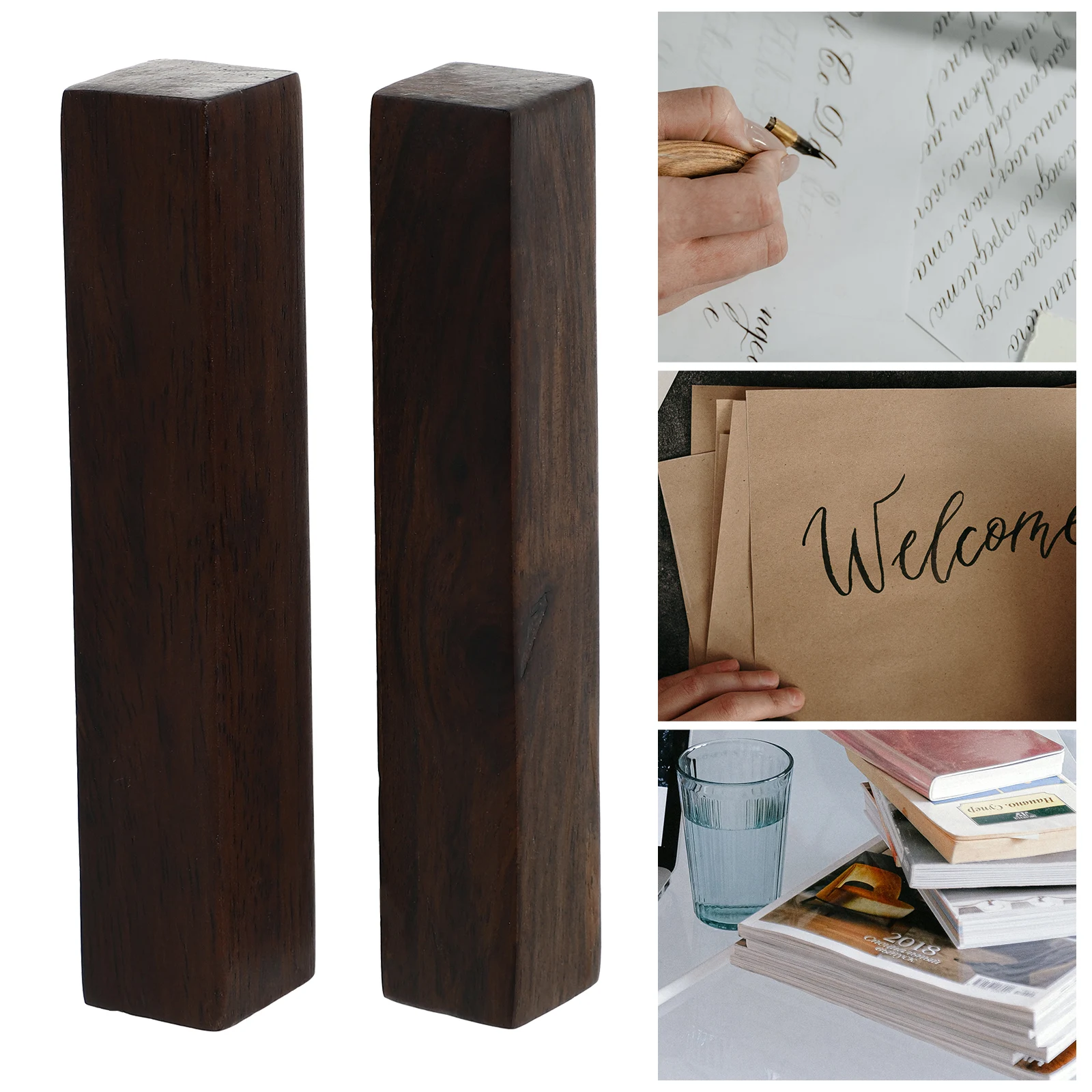 

2pcs Wood Paperweights Calligraphy Letterweights Office Stationery Desktop Art Decor Mini Home Stationery Supply For Wedding