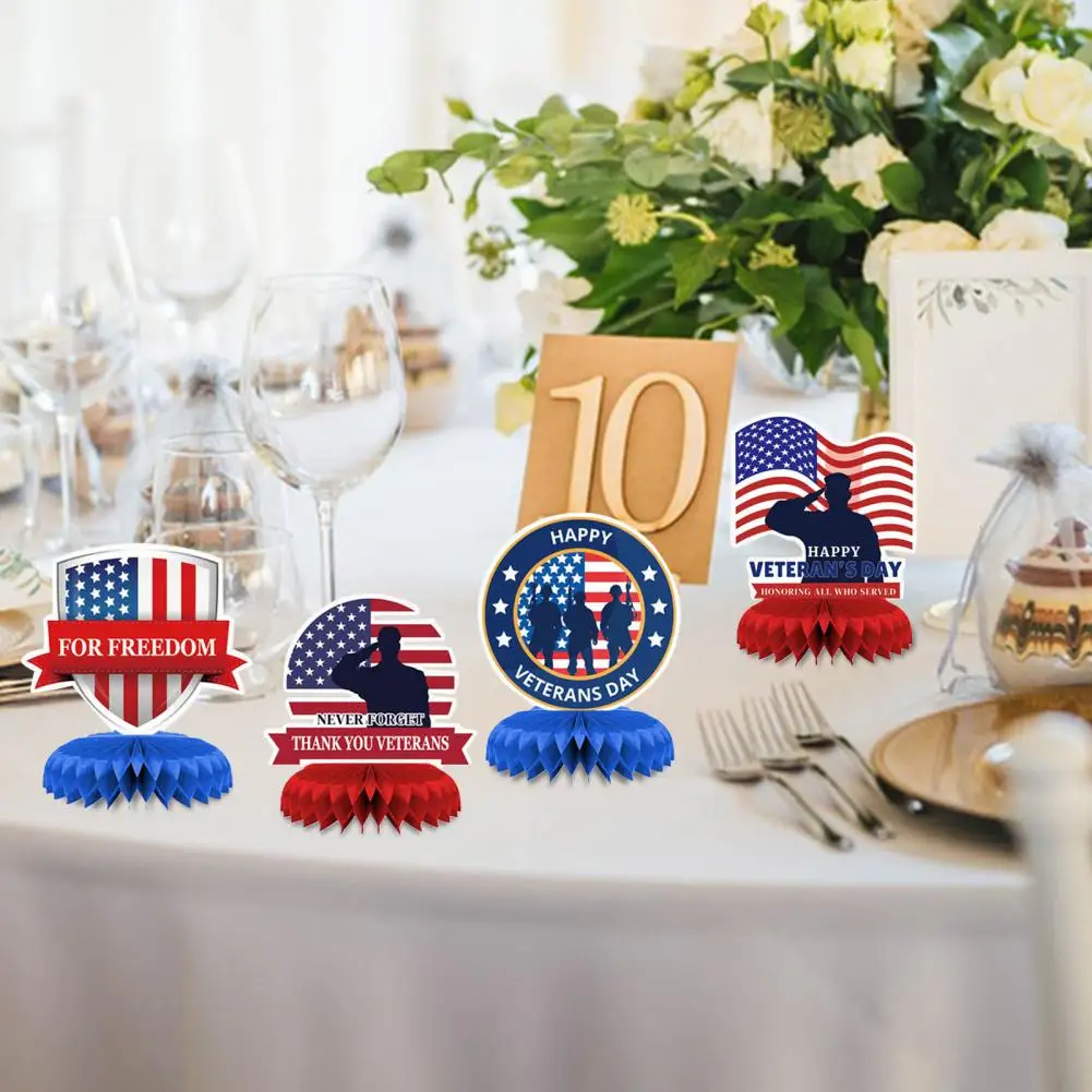 9 Pcs Veterans Day Honeycomb Centerpieces Double-Sided Printing Paper Table Decorations Thank You Veterans Day Ornament for Welc