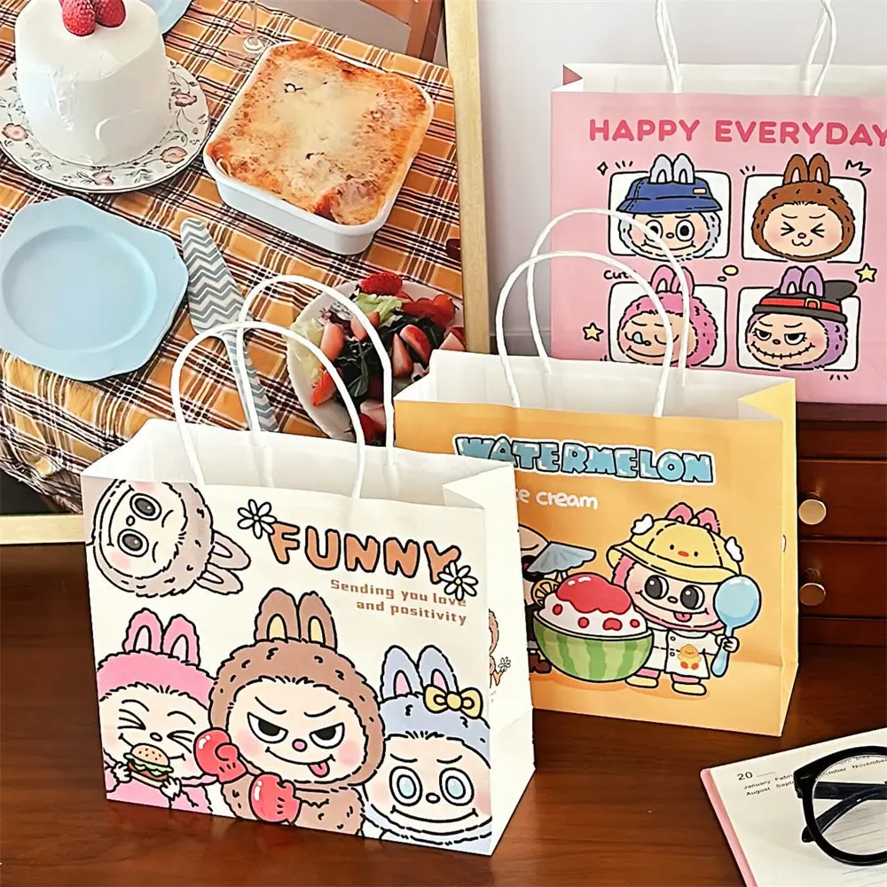 10 pcs Cute and Creative Plush Rabbit Gift Bag Gift Packaging and Storage Handbag Fashion Cartoon Paper Bag