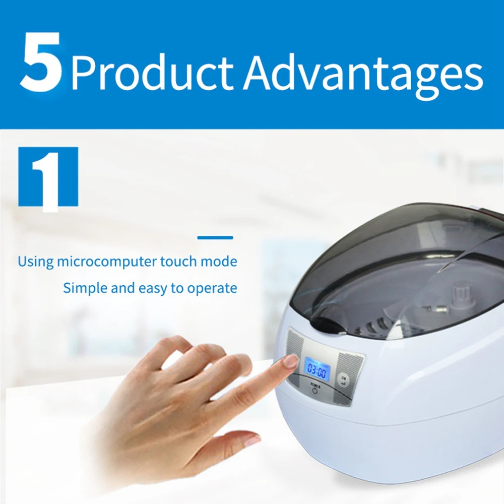 Ultrasonic Jewelry Cleaner Machine 750Ml 40 KHz Professional Cleaner Multi-Purpose for Jewelry Glasses Watches EU Plug