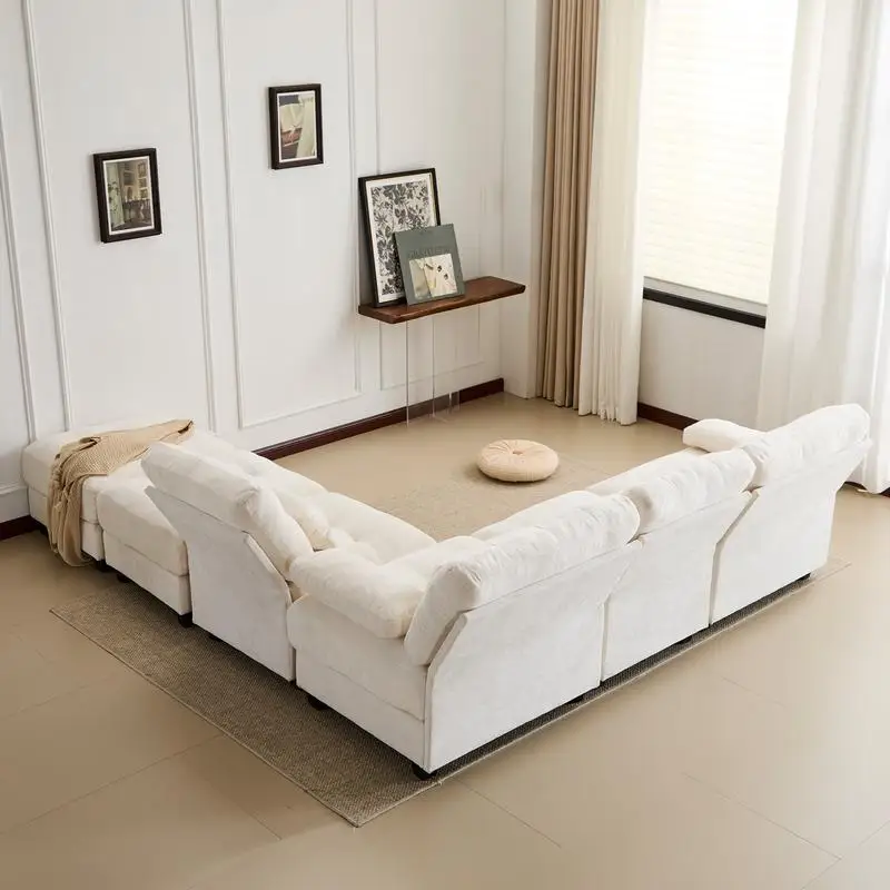 أريكة مقاس 119 بوصة بأربعة مقاعد مع مسندين - مسند ظهر قابل للتعديل، سعة 350 رطل لكل مقعد، قماش شانيل ناعم، 4 وسائد رمي،