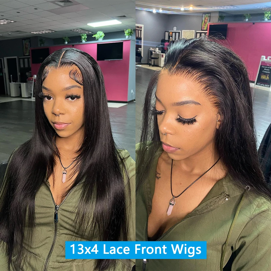 13X4 Wig rambut manusia renda depan 28 inci HD Wig transparan rambut manusia lurus murah Wig rambut manusia obral cuci gudang untuk wanita