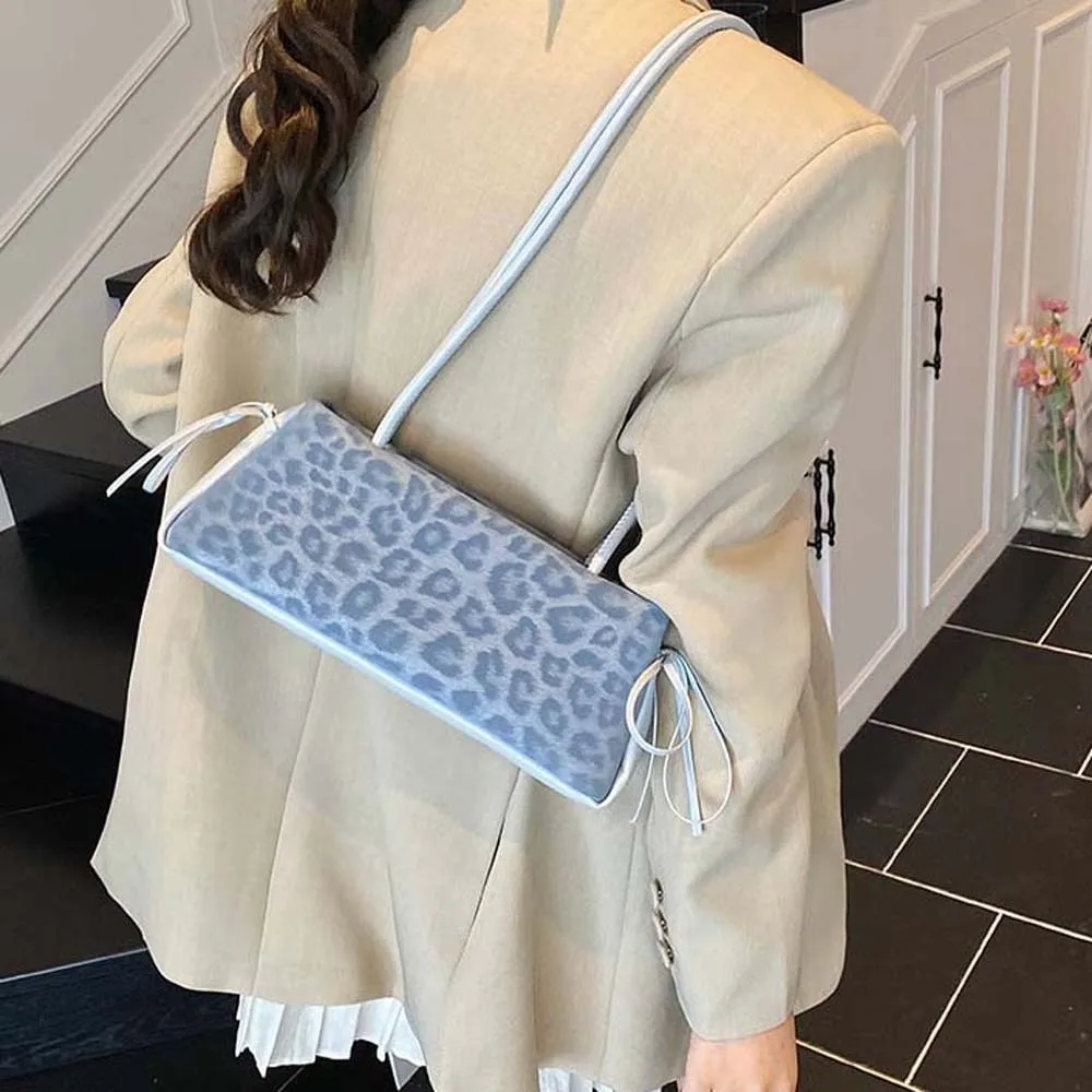 

Sweet French Stick Handbag Bow Ribbon Korean Style Leopard Print Underarm Bags Waterproof Texture PU Shoulder Bag Women