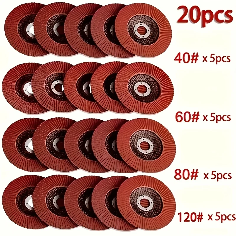 20pcs 4.5 Inch Flap Discs - 40 60 80 120 Grit Grinding Discs 4 1/2 Assorted Sanding Grinding Wheels,Aluminum Oxide Abrasives,