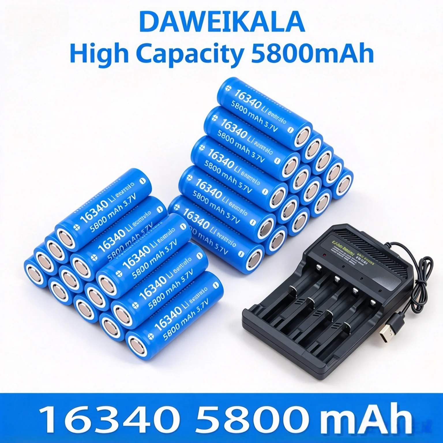 NEU 16340 CR123A Wiederaufladbare Batterie 3,7V 5800mAh Li-Ion – Mit Wandladegerät