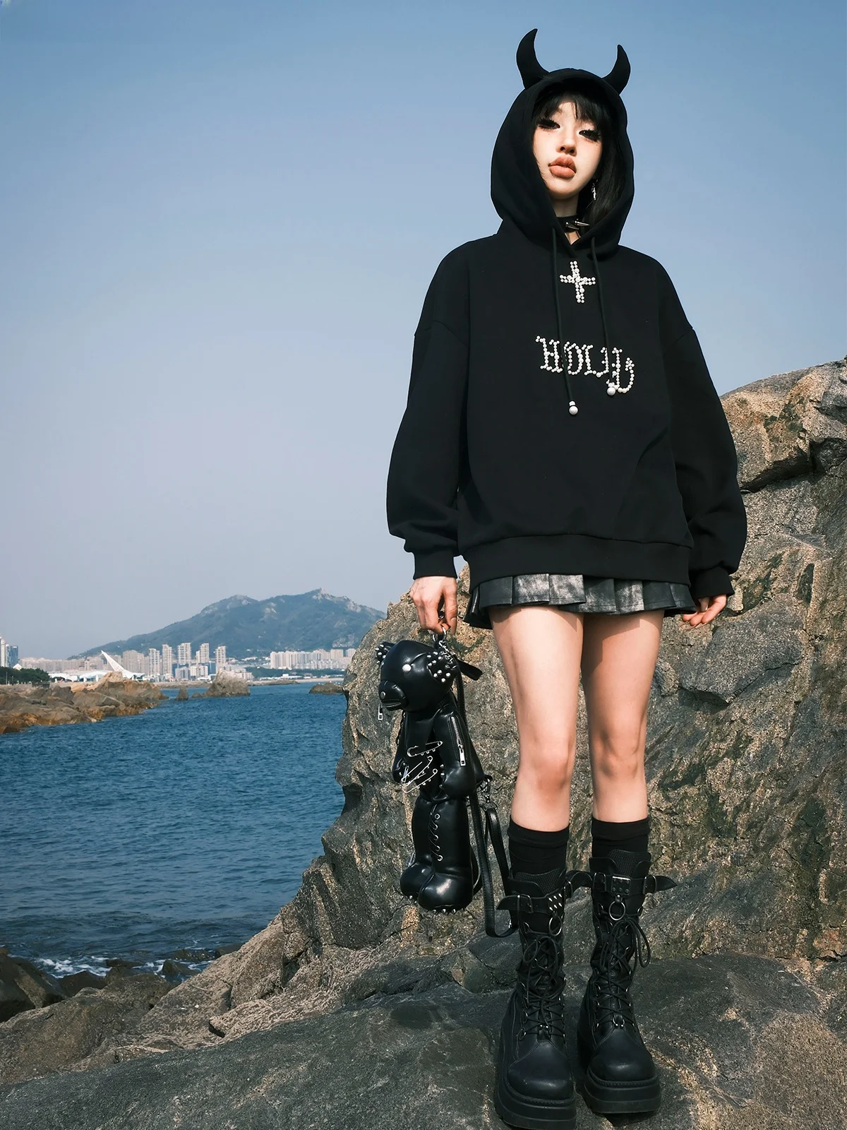 

TD Original "Holy" Sweatirt Punk Sle Women's Faion Polyester Cotton Blend Elastic Fabric Autumn Season