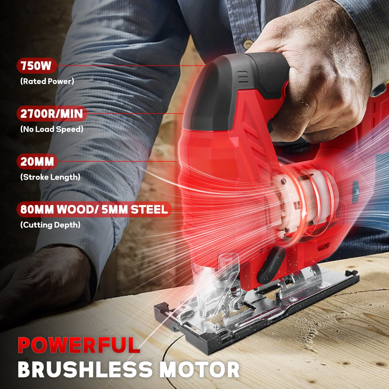 Borstelloze Elektrische Decoupeerzaag 750W 2700 RPM Draadloze Decoupeerzaag 7 Snelheden Hout Plastic Metaal Snijden Voor Milwaukee 18V batterij Pin